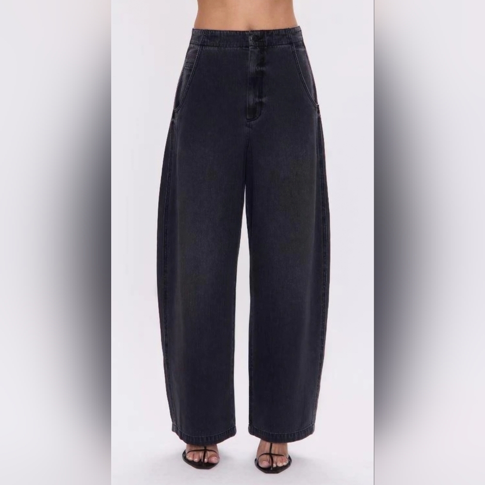 PISTOLA LOTTIE Charcoal High-Rise Relaxed Wide BOWED Leg Jeans